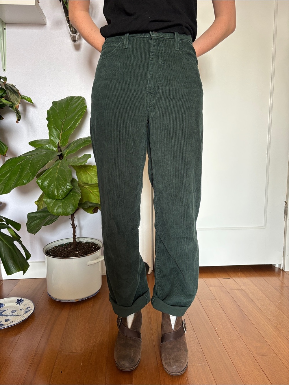 Levi's Dark Green Corduroy Boyfriend Jeans